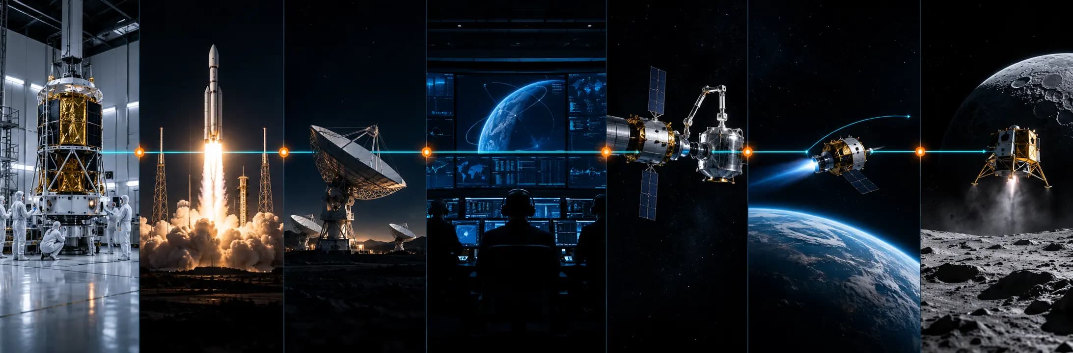 Seven-stage mission sequence from payload integration through lunar delivery
